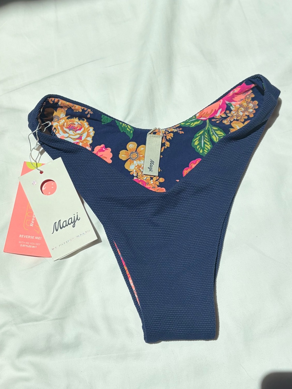 Maaji Navy Floral Reversible Bikini Bottom